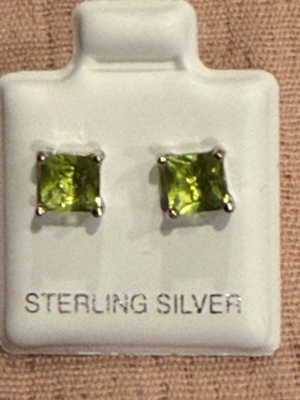 Sterling Silver Princess Cut Peridot Stud Earrings